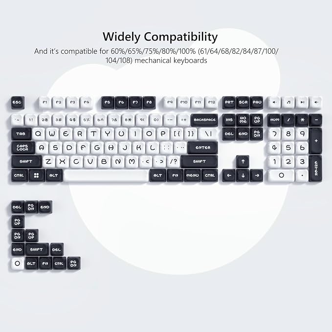 Womier PBT White Keycaps for Mechanical Keyboard, Bear Cute Keycaps, 122 Keys Custom MOA Key Cap for 60%,65%,75%,TKL,100% Cherry Gateron MX Switches Mechanical Keyboard-White