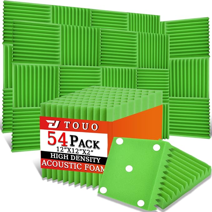 54 Pack Acoustic Panels – Sound Proof Foam Panels for Wall 12"x12"x2", Flame Retardant Wedge Acoustic Foam, High-Density Sound Absorbing Panels for Home Studio(Green, 2" Thick 54 Pack)