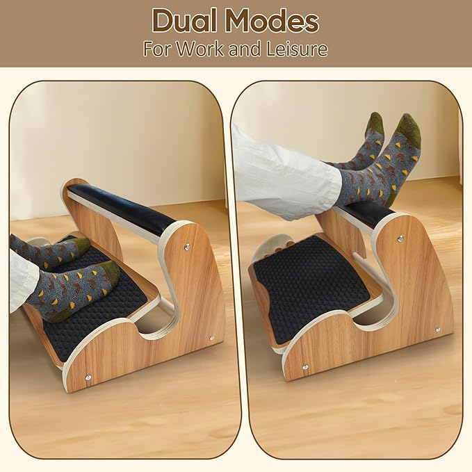 Dual-Layer Wooden Foot Rest Under Desk – Rocking Massage Pad & Cushioned Top, Ergonomic Foot Stool