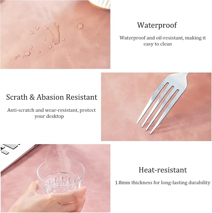 Distressed Leather Desk Mat - Non-Slip PU Leather Desk Pad Protector - Large Waterproof Mouse Pad Computer Keyboard Desk Mat Desk Accessories for Office & Home (Pink, 36"x 17")