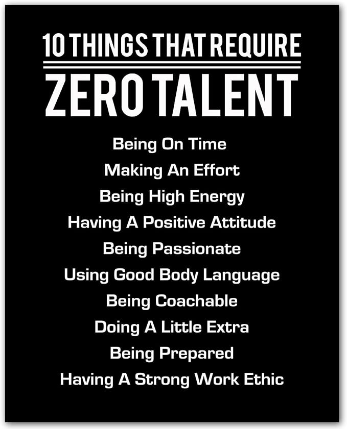 10 Things That Require Zero Talent Motivational Wall Decor, 16x20 Unframed Office Wall Art Print, Inspirational Leadership Quote Poster for Work, Gym, Classroom and Team Building