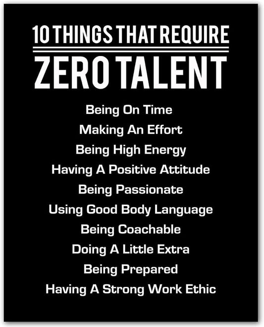 10 Things That Require Zero Talent Motivational Wall Decor, 16x20 Unframed Office Wall Art Print, Inspirational Leadership Quote Poster for Work, Gym, Classroom and Team Building