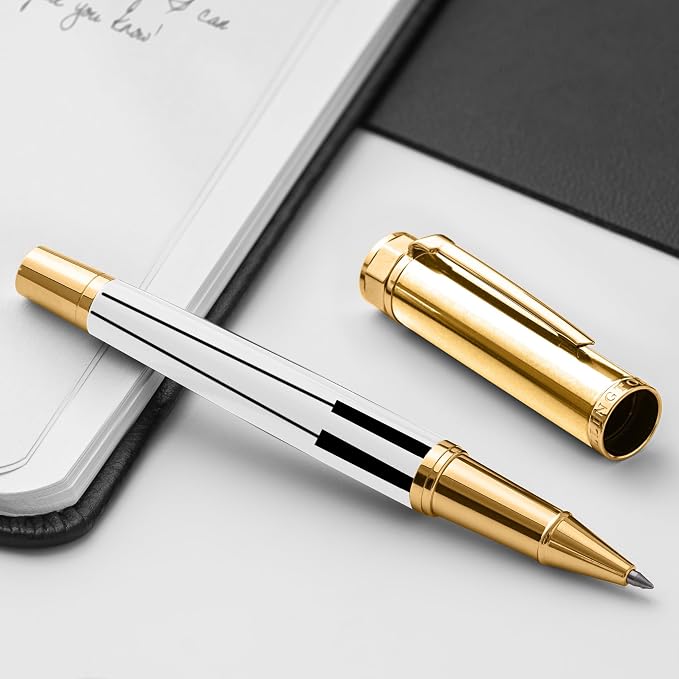 Ellington Pens Luxury Rollerball Pen Set - Smooth Writing, Elegant Design, Quick-Drying, Refillable Liquid Ink, 2 Refills (Black, Blue), Ideal for Professionals, Students