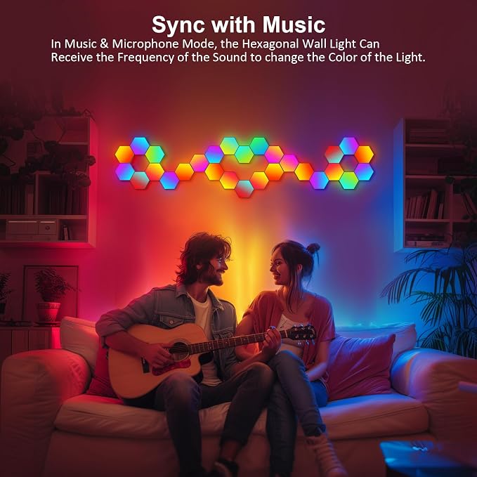 Hexagon LED Light Panels 8 Pack – RGB Wall Decor Lights with Music Sync, App & Remote – Modular Home & Christmas Decor for Bedroom, Living Room, and Room Decor