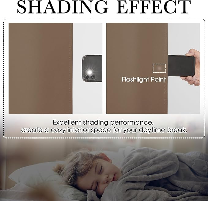 RYB HOME Blackout Thermal Insulated Curtains, Portable Curtain for Sliding Glass Door/Storage/Space Room Divider, Large Window Treatment Room Divider Panel, W80 x L84, Cappuccino, 1 Panel