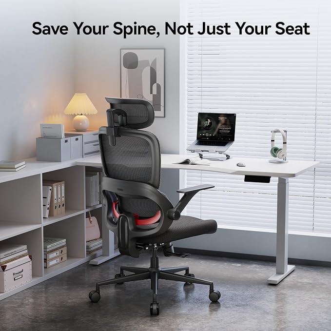 SIHOO B100 SE Office Chair, Desk Chair with Adaptive Lumbar Support & 2D Flip-up Armrests, 135° tilt Soft Memory Foam Erogonomic Chair for Home Office,Hold 300 LBS-Jet Black