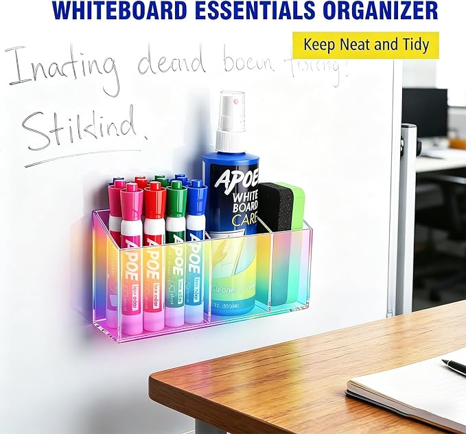 Magnetic Dry Erase Marker Holder for Whiteboard, Anti-slip Magnet Pen Holder for Fridge Refrigeator, Acrylic Pencil Holder for Classroom Teacher, Office Accessories, LockerOrganizer(Colorful)