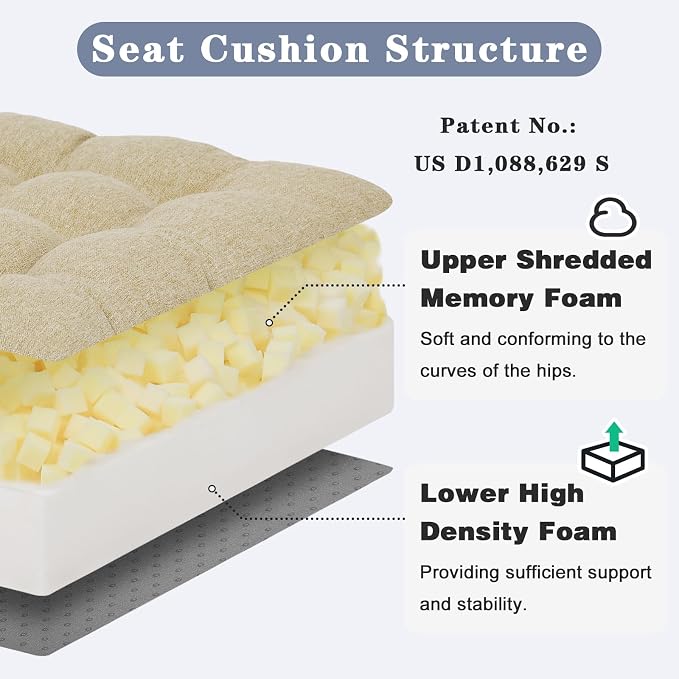 baibu Extra Large Memory Foam Recliner Cushions with Lumbar Support Pillow for Elderly, 20x20x5 Inch Thick Dual-Layer Patent Design Non-Slip Recliner Seat Cushion for Reduce Hip & Lumbar Pain, Beige