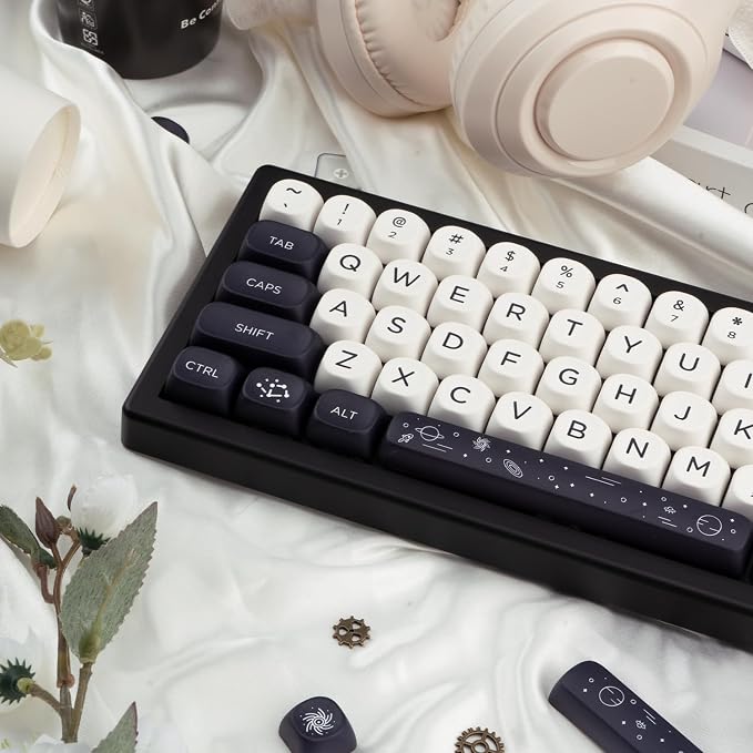 MOA Keycaps 126 Keys PBT Keycaps Dye-Sublimation Custom Keyboard Key Caps Set for Cherry Gateron MX Switches Mechanical Keyboards, Black White Space Theme Key Caps