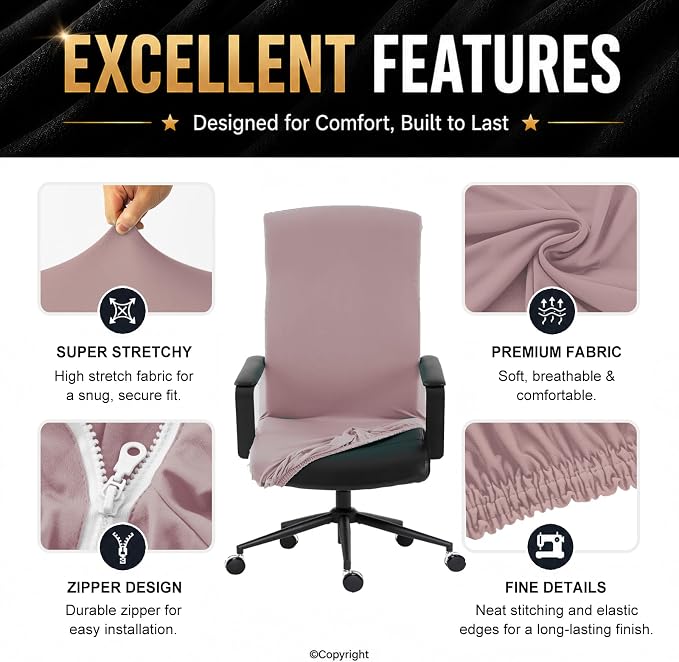 DIVA EN CAMINO DEC Office Chair Cover with Durable Zipper, Soft Stretch Slipcover for Desk, Boss, or High Back Chair
