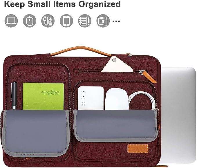 MOSISO 360 Protective Laptop Case 13.3 inch, 13-13.3 inch Laptop Sleeve Compatible with MacBook Air/Pro 13 / Pro 14,HP Dell Acer ASUS,Side Open Carrying Case with 4 Zipper Pockets&Handle, Wine Red