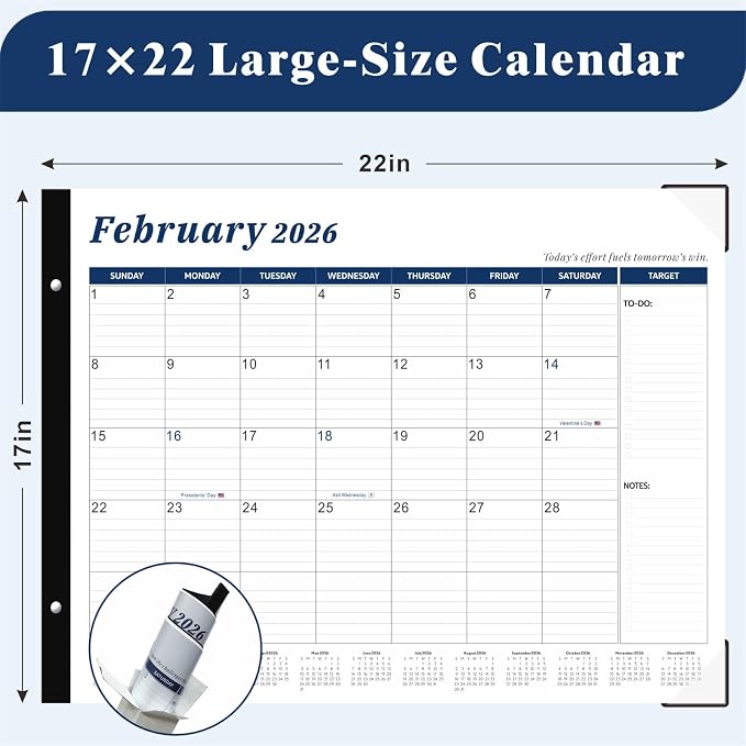 2026 Desk Calendar Large 22x17 Inches,Large Desk Calendar 2026-2027,18 Month,Suitable For Home,School Or Office,With Plastic Cover,Monthly Calendar(Blue)