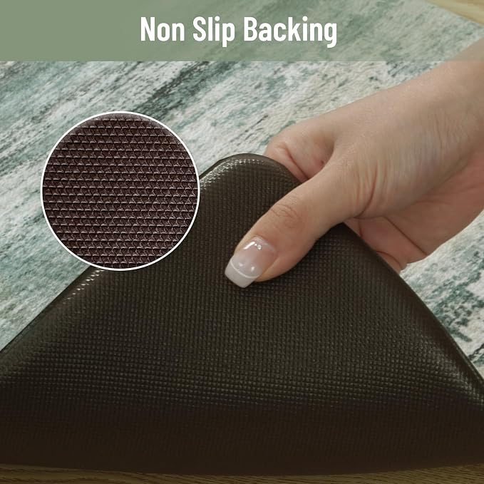 KIMODE Kitchen Mats Cushioned Anti Fatigue, Abstract Kitchen Rugs Sets of 2, Non Slip Kitchen Mats for Floor, Padded Kitchen Floor Mats for Sink Laundry Office Desk Green Multi 17"x47"+17"x29"