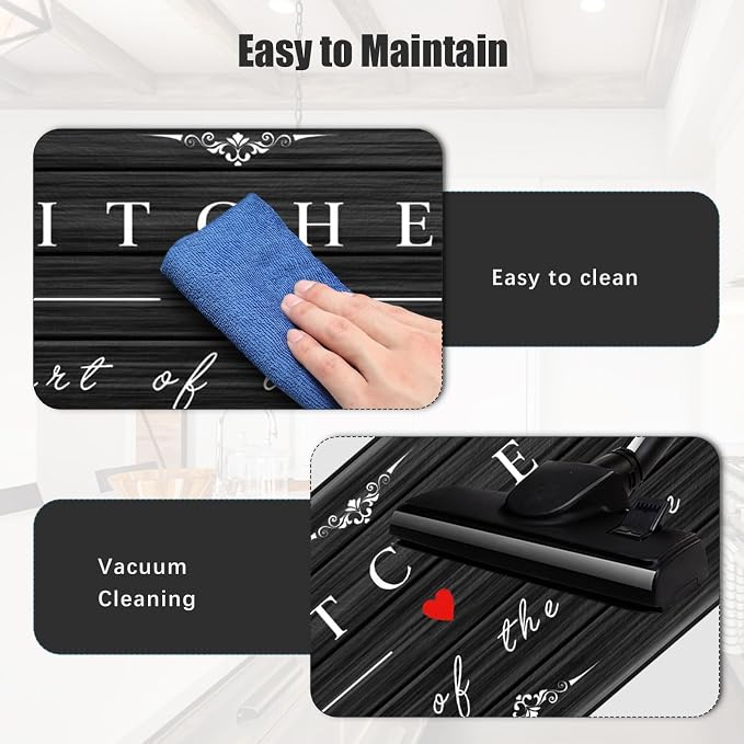 Sofort Kitchen Mat for Floor, Anti Fatigue Cushioned Kitchen Rugs Sets of 2 | Non-slip, Waterproof, Comfort, Rustic Wooden, Black, For Kitchen, Office, Sink, Laundry, 17"x 29"+ 17"x 47"