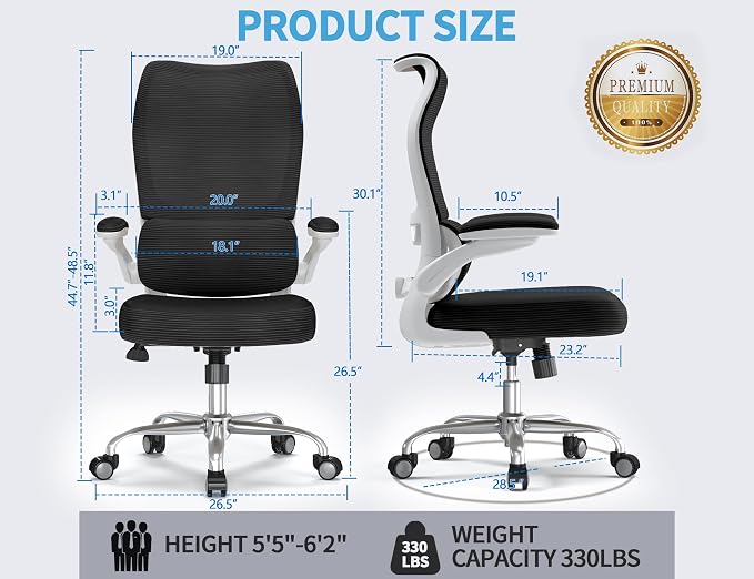 TRALT Ergonomic Office Chair- Desk Chair with Adjustable Lumbar Support | Big and Tall Back Ergonomic Desk Chair - Home Office Mesh Chairs and PU Leather Seat for Home Reading to Adults(White Black)