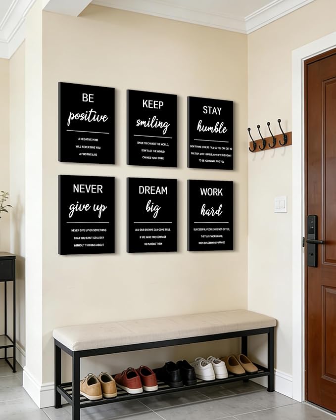 KUVIOKE Inspirational Framed Wall Art Motivational Quotes Wall Decor Encouraging Office Posters Positive Affirmations Sayings for Classroom Bedroom Living Room Ready to Hang Set of 6, 12x16in (Framed)