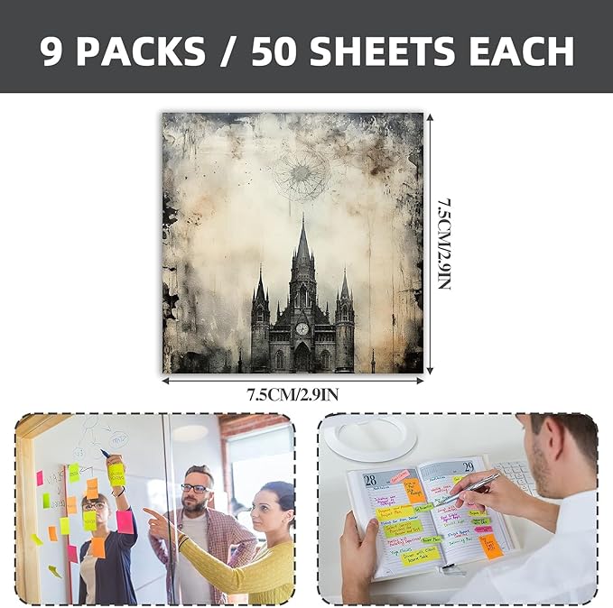 9 PCS Retro Sticky Notes 3x3 Cute and Aesthetic Post it Notes Self-Stick Note Pads for School, Office, and Home - Ideal Gifts for Teachers, Women, and Coworkers (Mystic Vintage Realms)