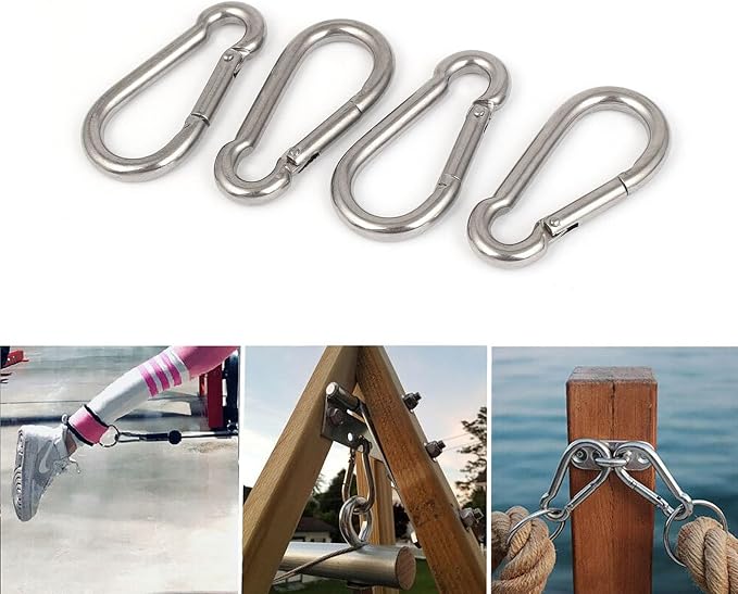 3.15 Inch 4 Pack Spring Snap Hook Carabiner, Cable Machine Accessories for Home Gym Pulldown Attachment, Exercise Machine, Heavy Duty Steel Clip for Outdoor Fitness