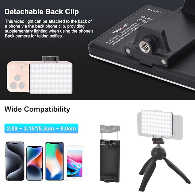 Newmowa 60 LED High Power Rechargeable Clip Fill Video Conference Light with Front & Back Clip, Adjusted 3 Light Modes for Phone, iPhone, Android, iPad, Laptop, for Makeup, TikTok, Selfie, Vlog