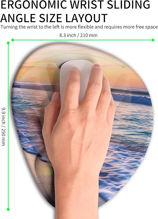Palm-Rest and Wrist-Hugging Mouse Pad Wrist Rest, Ergonomic Wrist Support with Curve Fitting Cushioned Memory Foam for Carpal Tunnel Pain Relief, 9.9 x 8.3 Inch, Sunrise Beach
