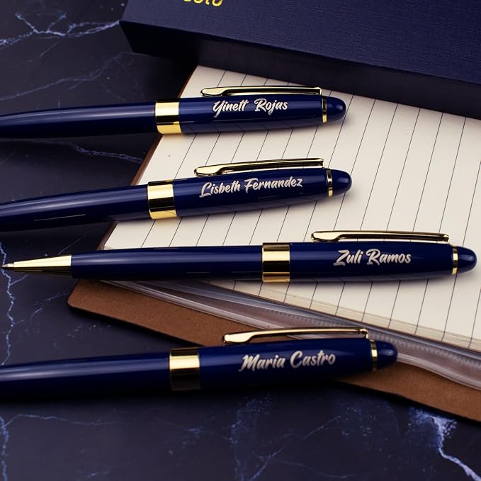 Ancolo Personalized Fancy Pens Quality Advertising Buesiness Gift Office Writing Set- Engraved with Your Message Name Company Team Name, Phone Number Perfect for Business Men 5 Pens/BOX