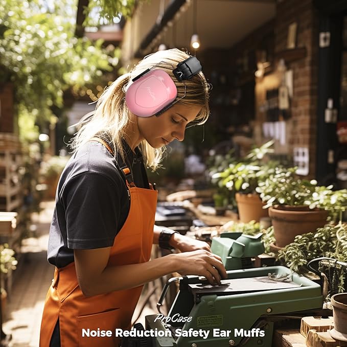 ProCase NRR 28dB Noise Reduction Ear Muffs, Foldable Adjustable Passive Noise Cancelling Headphones for Adults Kids Autism, Hearing Protection for Shooting, Construction -2 Packs, Pink & Black