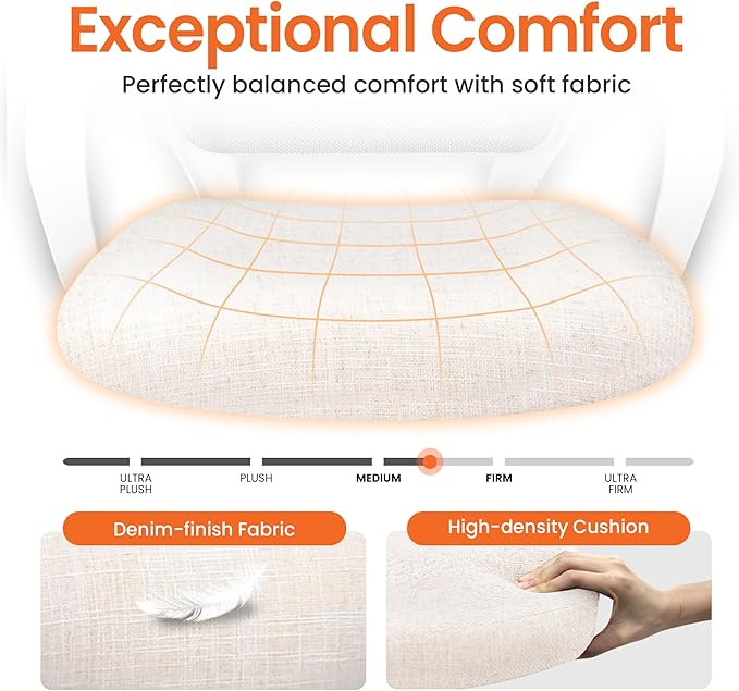NEO Chair Office Desk Computer Ergonomic Chair Comfy Mid Back Mesh Seat with Lumbar Support Adjustable Height Swivel Rolling Wheels for Home Task Vanity Study Bedroom (Ivory-White Frame)