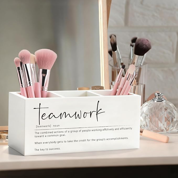 Teamwork Gifts Pen Pencil Holder for Coworkers Employees | Wood Desk Organizer and Accessories, Gift for Team Members at Work and Office Tabletop