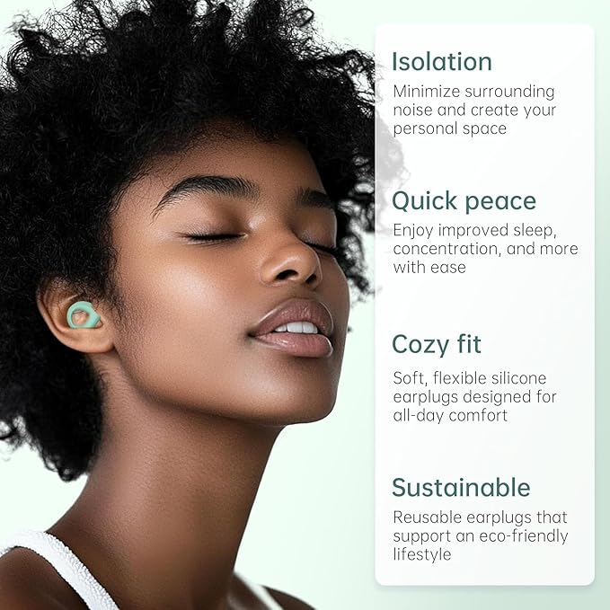 Ear Plugs for Sleeping Noise Cancelling, Reusable Silicone Earplugs for Sleeping, Noise Reduction, Deep Focus, Travel, 30dB Noise Reduction, High Fidelity Hearing Protection (Mint)