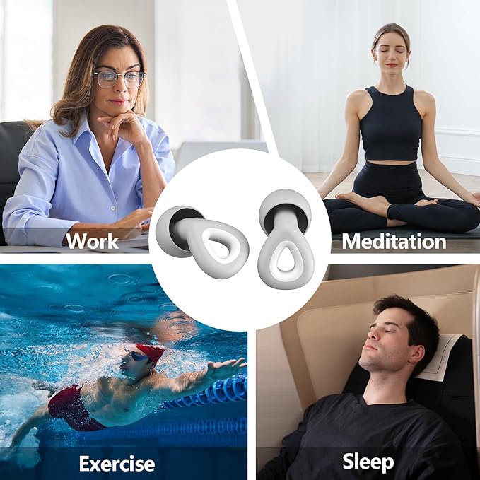 Ear Plugs for Sleeping Noise Cancelling - Grey Reusable Earplugs for 24dB Noise Reduction Snoring Concerts Sleep Deep Focus Work Travel Study, Silicone Flexible Hearing Protection Ear Plugs +3Tips