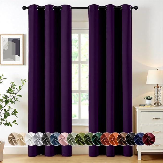 MIULEE Blackout Curtains for Bedroom Living Room 2 Panels, Thermal Insulated Room Darkening Drapes Grommet Noise Reducing Light Blocking Window Treatments 72 Inches Long 40x72 Inch Royal Purple