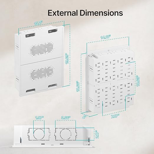 17" in-Wall Media Box Recessed Outlet Cable Management Kit 2 Pack | Structured Media Enclosure, One Connect & Network Switches, Fits Fire TV Stick Samsung, Recessed Design, 2 Pack