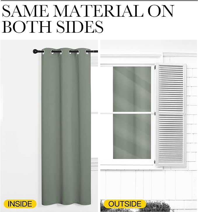 NICETOWN Blackout Greyish Green Curtain 68 inch Length for Bedroom, W55 x L68, 1 Panel, Thermal Insulated Grommet Room Darkening Window Drape Sound Dampening for Living Room