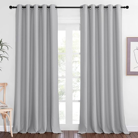 NICETOWN Blackout Silver Grey Curtain Vertical Blinds, Grommet Room Darkening Curtain Thermal Drape Extra Long Sound Dampening for Living Room/Bedroom (W66 x L102, 1 Panel)