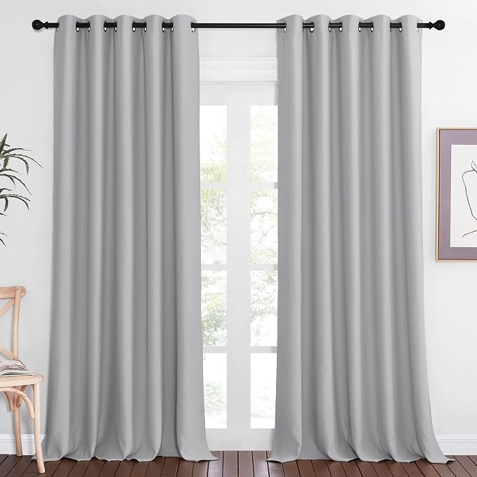 NICETOWN Patio Blackout Curtain Panels - Extra Wide Sliding Door Thermal Insulated Drape, Privacy Room Divider Curtain for Bedroom Office (Silver Grey, 66 x 118 Inch Long)