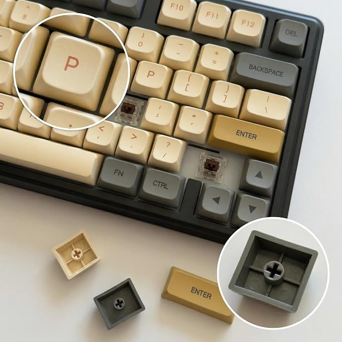 121 Keys PBT Dye Sublimation Keycaps, Grey Beige Minimalist Keycap Set, Warm Tone XDA Profile Custom Keycaps for Mechanical Keyboard 60% 65% 75% 100% Cherry MX Switches