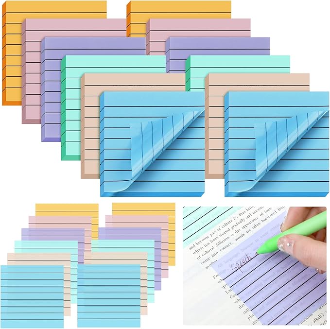 Yinder 24 Pack 720 Sheets Transparent Sticky Notes Translucent Clear Lined Self Sticky Notes for Bible Tabs, Book Tabs, Office School Supplies(3 x 3 Inch,Macaron Color)