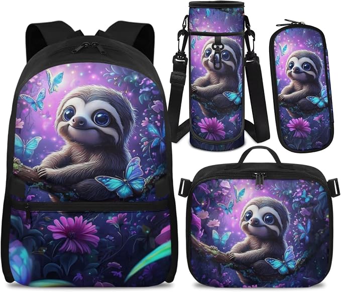 Doojoayie Kindergarten Backpack for Girls Personalized Bookbag with Lunch Box Sloth Backpack for Kids 3-5 5-7 Cute School Bag for Preschool Girls Best Back to School Gifts for Daughter