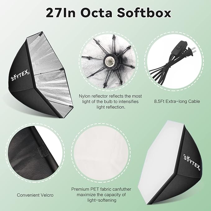 Skytex Softbox Lighting Kit 2pack 20x28in Octa Soft Box|135W 2700-6400K E27 LED Bulb Continuous Photography Lighting, Photo Studio Lights Equipment for Camera Shooting, Video Recording
