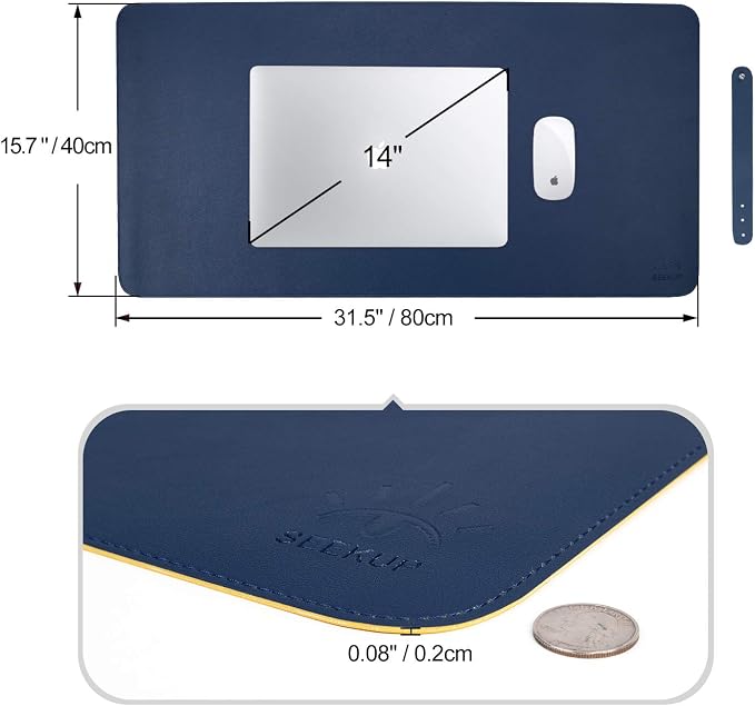Dark Blue/Yellow Dual-Sided PU Leather Desk Pad, Upgraded Sewing Laptop Mat, Waterproof Large Mouse Pad, Non-Slip Writing/Painting Mat Desk Blotter Protector for Office/Home 31.5"x15.8" (80x40cm)
