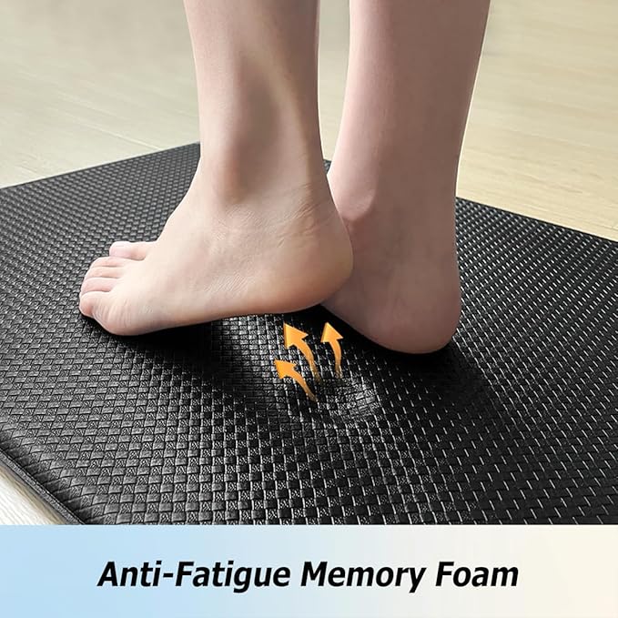 Artnice Kitchen Rugs Set of 2, Non-Slip Kitchen Mats for Floor, Ergonomic Cushioned Anti Fatigue Mat, Waterproof Standing Mat for Home, Office, Sink, Laundry, 17.3"×30"+17.3"×47", Black