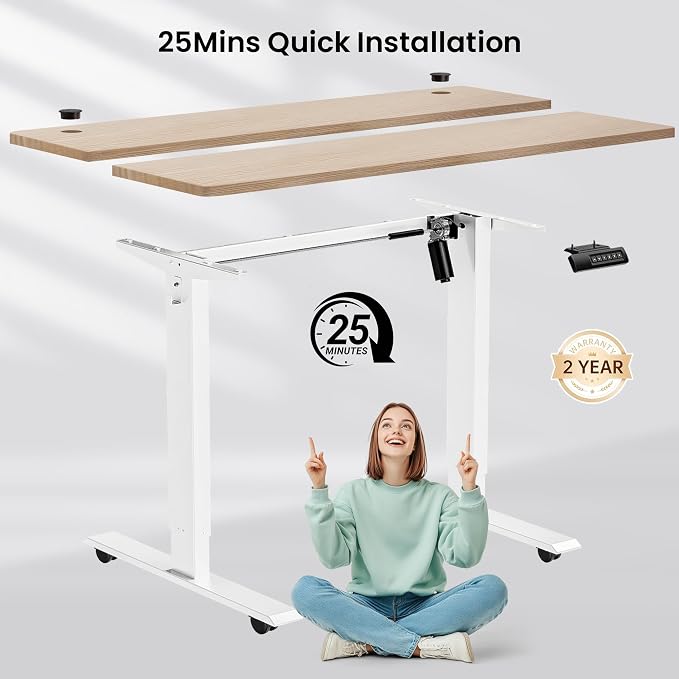farexon 48 x 24 inch Standing Desk Electric Adjustable Height with Power Outlets, Stand up Desk with Wheels, Preset Heights Home Office Gaming Computer Workstations Table（Oak