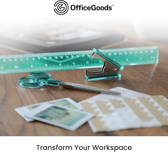 3-Piece Acrylic Desk Set, Green with Silver Metal | Ruler, scissors, and staple remover set, Functional and elegant desk accessories, Stationery tools for office, and school