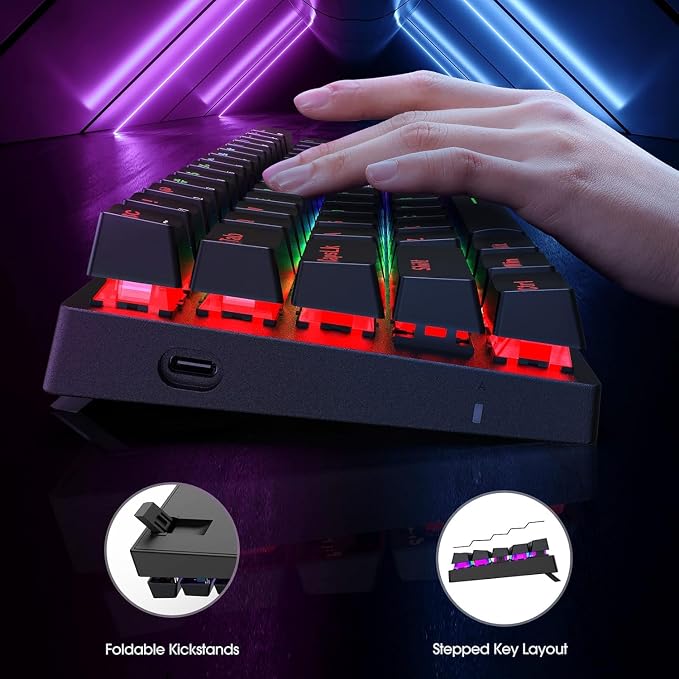 Portable 60% Mechanical Gaming Keyboard, Wired Keyboard with Blue Switches,LED Customization Backlit,61 Keys Ultra-Compact Mini OfficeKeyboard for PC/Mac/Xbox,Easy to Carry On Trip-Black
