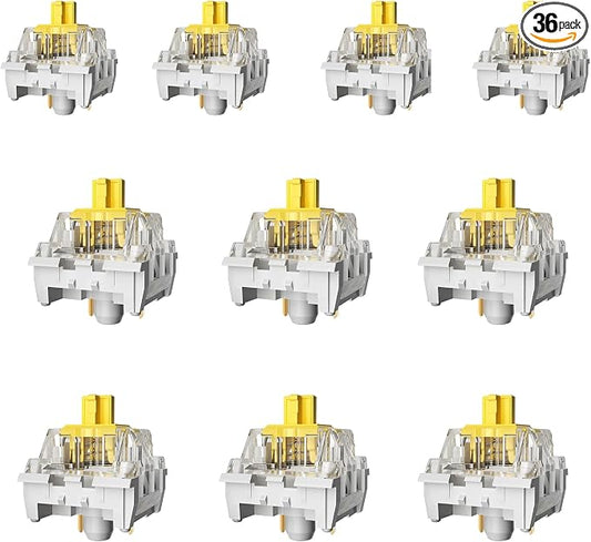 ZhouWang Yellow Switch 3 Pin 50gf Pre-Lubricated,Dustproof Linear Switch,Suitable for RGB,Mechanical Gaming Keyboards、MX Mechanical Keyboard(Yellow,36PCS)