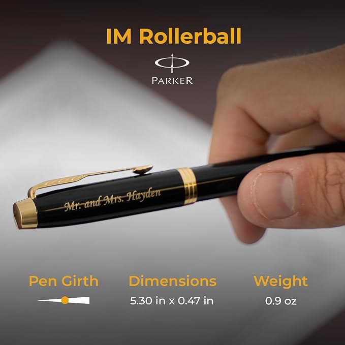 Parker IM Engraved Capped Rollerball Pen, Black Lacquer with Gold Trim, Personalized Gift for Executives, Graduation, Retirement, Career Advancement, Bar Passage, Parker Gift Box Included
