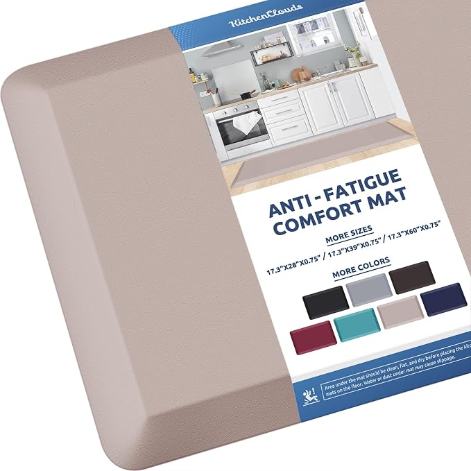 KitchenClouds Kitchen Mat Cushioned Anti Fatigue Kitchen Rug Non Slip Standing Mat Comfort Floor Mats for Sink Office (17.3"x60"- 0.8inch,Khaki) | Water-Resistant, Non-Slip, Easy to Clean Comfort Floor Mat for Kitchen, Sink & Office, Multiple Colors & ...