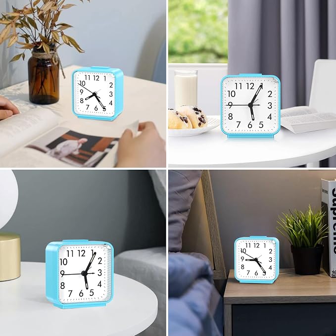 AMIR Silent Non Ticking Analog Alarm Clock, Battery Operated Small Clock | Beep Alarm Clock with Snooze & Night Light for Bedroom, Bedside Desk, Students & Heavy Sleepers