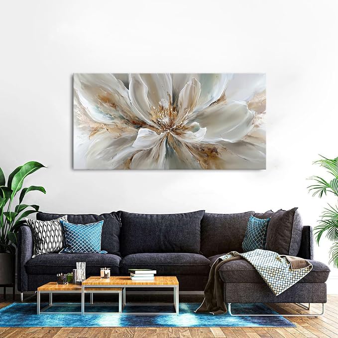 AIYISU Flower Wall Art Vintage White Floral Canvas Pictures Abstract Blooming Flower Prints Painting Large Abstract Botanical Blossom Wall Decor Elegant Artwork Bedroom Living Room Decoration 30x60