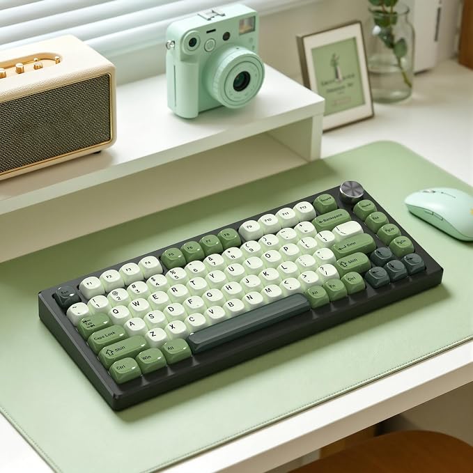 dagaladoo Matcha Green PBT Keycap Set,Glossy Custom Keycaps Ceramic Style, Dye Sublimation Keyboard Key caps,MOA Profile Keycaps for 100% 75% 65% 60% TKL US Layout Mechanical Keyboard